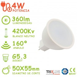 Bombilla LED G5.3 4W MR16 12V Blanco Neutro Trixline