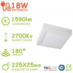 Plafon LED 18W CUADRADA Blanco Calido Trixline