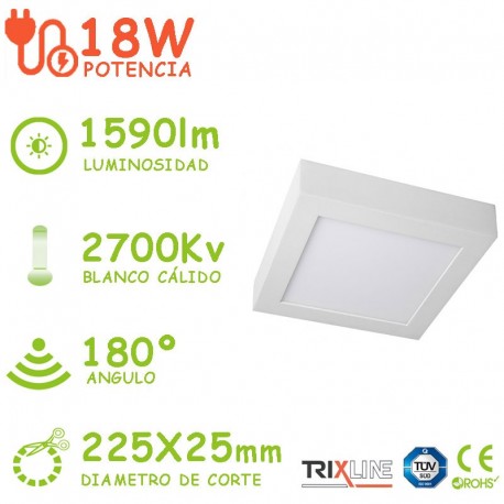 Plafon LED 18W CUADRADA Blanco Calido Trixline