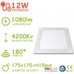 Downlight LED 12W CUADRADA Blanco Neutro Trixline