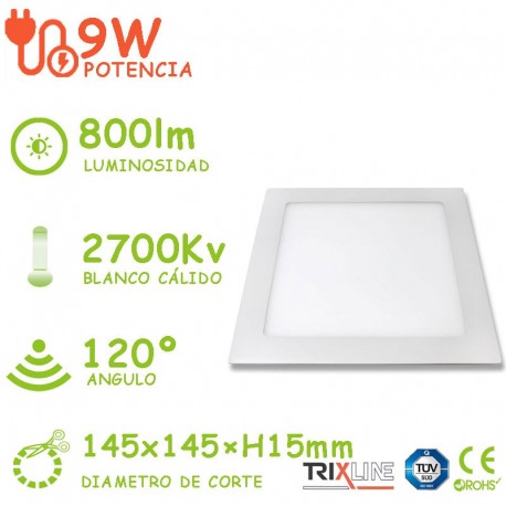 Downlight LED 9W CUADRADA Blanco Calido Trixline