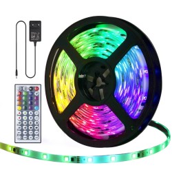 TIRA LED RGB 24W REGULABLE C/MANDO C/TRANSFORMADOR 30 LED/m 5metros IP65.