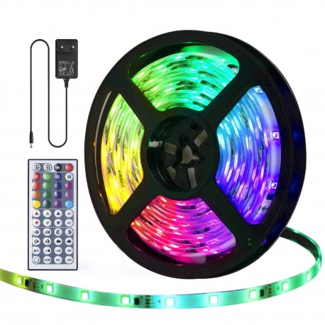 TIRA LED RGB 24W REGULABLE C/MANDO C/TRANSFORMADOR 30 LED/m 5metros IP65.