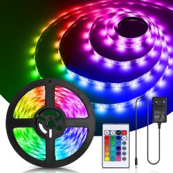 TIRA LED RGB 24W REGULABLE C/MANDO C/TRANSFORMADOR 30 LED/m 5 METROS IP20. CORTE CADA 50cm.