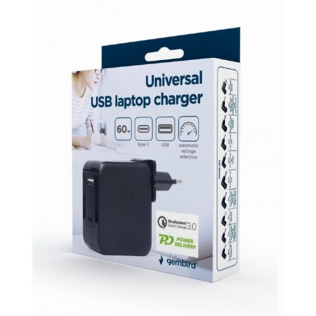 CARGADOR UNIVERSAL PARA PORTATIL 60W NEGRO GEMBIRD