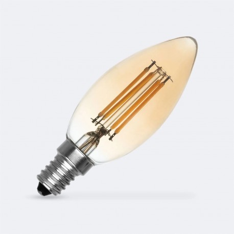 BOMBILLA LED VELA FILAMENTO REGULABLE E14 C35 3.5W GOLD