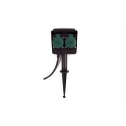 TOMA ESTACA JARDIN ENCHUFE DOBLE C/TAPA CABLE 1,5 M IP44 