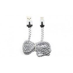 CABLE TRENZADO CARGA Y DATOS 2,1 A USB A USB TIPO-C BLANCO 2 METRO 