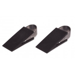 JUEGO 2 CUÑAS TOPE PUERTA ACERO/CAUCHO 13x5x3 CM NEGRO (PACK 2)