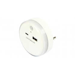 LUZ NOCTURNA 230V USB-A Y USB-C C/SENSOR CREPUSCULAR + SENSOR DE MOVIMIENTO 360 