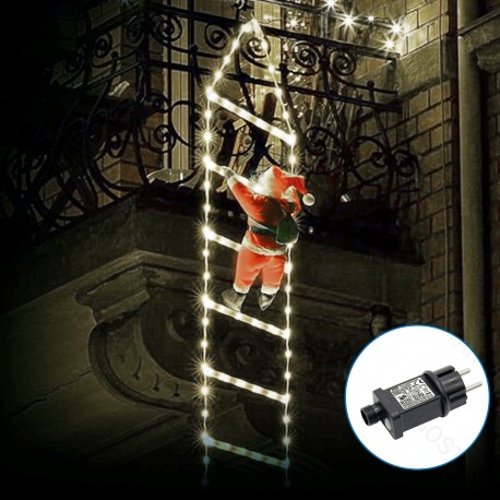 ADORNO TIRA LED ESCALERA PAPA NOEL B. FRIO C/TEMPORIZADOR 8 FUNCIONES 3M X 1,6M IP44 INTERIOR/EXTERIOR