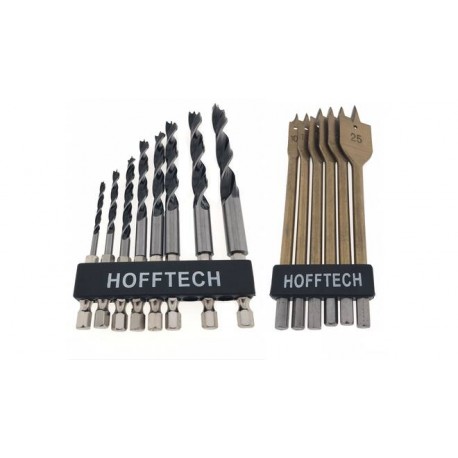 JUEGO DE 14 BROCAS MADERA ACERO AL CARBONO HOFFTECH GERMANY