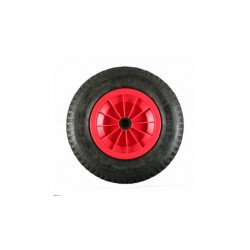 RUEDA CARRETILLA OBRA 4.00-8" LLANTA PLASTICO + NEUMATICO C/CAMARA EJE Ø20MM