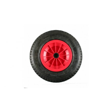 RUEDA CARRETILLA OBRA 4.00-8" LLANTA PLASTICO + NEUMATICO C/CAMARA EJE Ø20MM
