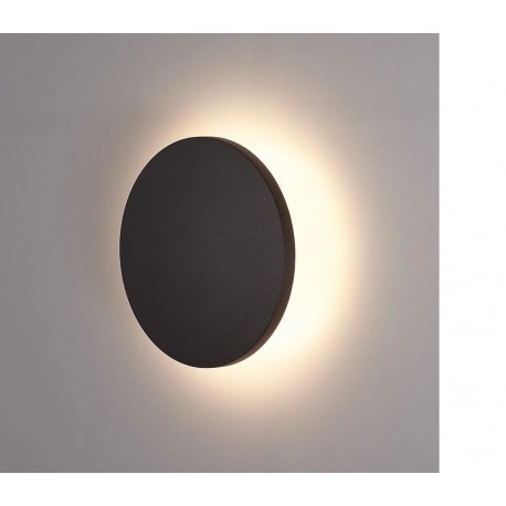 APLIQUE LED DE PARED REDONDO 10W NEGRO IP65 B. CALIDO Φ150mmX15mm