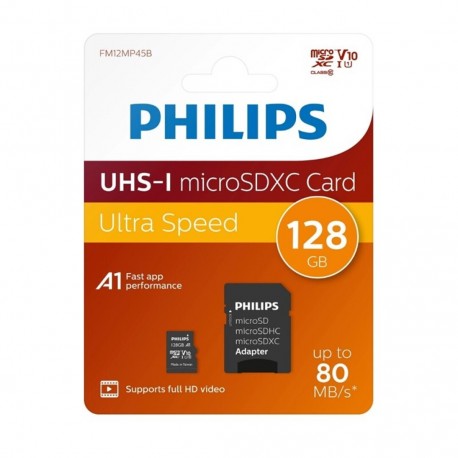 TARJETA DE MEMORIA MICRO SD 128GB PHILIPS CLASE 10 XC + ADAPTADOR