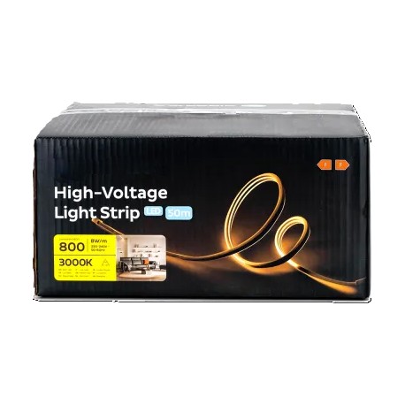 BOBINA DE TIRA LED ALTA LUMINOSIDAD B. CALIDO mod.8X16MM 220V AC 800Lm/M 50 metros IP65.