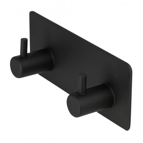 GANCHO DOBLE PERCHERO METALICO AUTOADHESIVO NEGRO 11,5X4,5X3CM