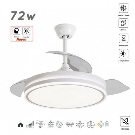 VENTILADOR DE TECHO Ø107CM BLANCO HERCULES DC 3 ASPAS RETRACTIL LED REGULABLE CCT (CALIDO-NEUTRO-FRIO) 72W CON MEMORIA LEDECOR