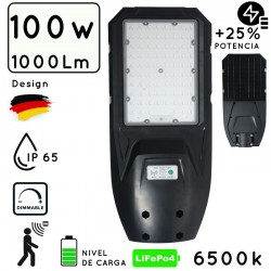 LUMINARIA FAROLA LED SOLAR 100W C/SENSOR-CREUSCULAR-MOVIMIENTO PIR C/MANDO REGULABLE IP65 B. FRIO Φ400/640mm