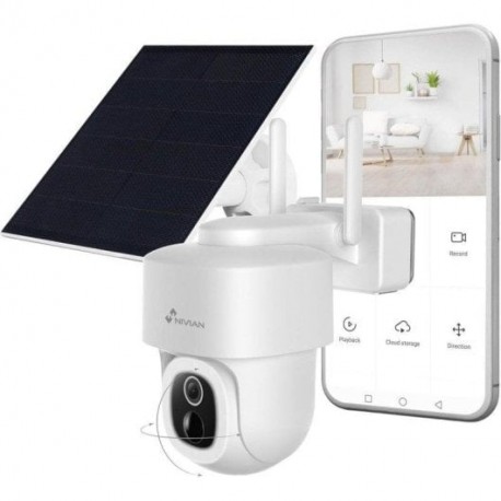 CAMARA DE VIGILANCIA MOTORIZADA WIFI HD CON BATERIA 5.200MAH + PANEL SOLAR 7W C/SIRENA NIVIAN