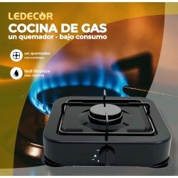 COCINA PORTATIL DE GAS BUTANO Y PROPANO 1 FUEGOS LEDECOR