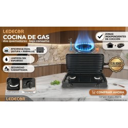 COCINA PORTATIL DE GAS BUTANO Y PROPANO 2 FUEGOS LEDECOR