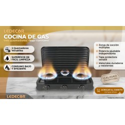 COCINA PORTATIL DE GAS BUTANO Y PROPANO 3 FUEGOS LEDECOR