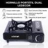 HORNILLO CAMPING GAS DUAL PORTATIL C/FUNDA CON SISTEMA DE SEGURIDAD Y AUTO-ENCENDIDO (USA BOMBONA 227GRS. no incluida) LEDECOR