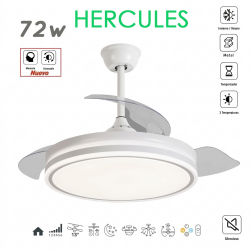 VENTILADOR DE TECHO Ø107CM BLANCO HERCULES DC 3 ASPAS RETRACTIL LED REGULABLE CCT (CALIDO-NEUTRO-FRIO) 72W CON MEMORIA LEDECOR